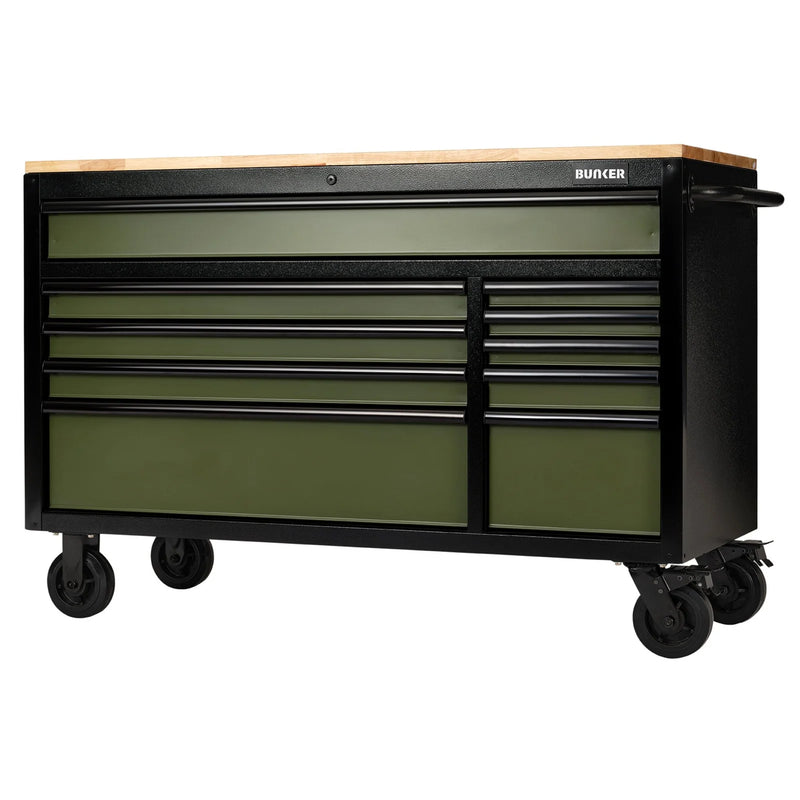 Bunker 10 Drawer Workbench Roller Tool Cabinet 56" Green