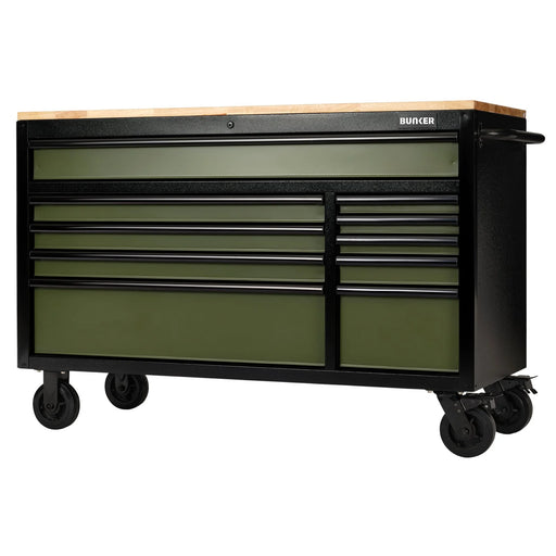 Bunker 10 Drawer Workbench Roller Tool Cabinet 56" Green