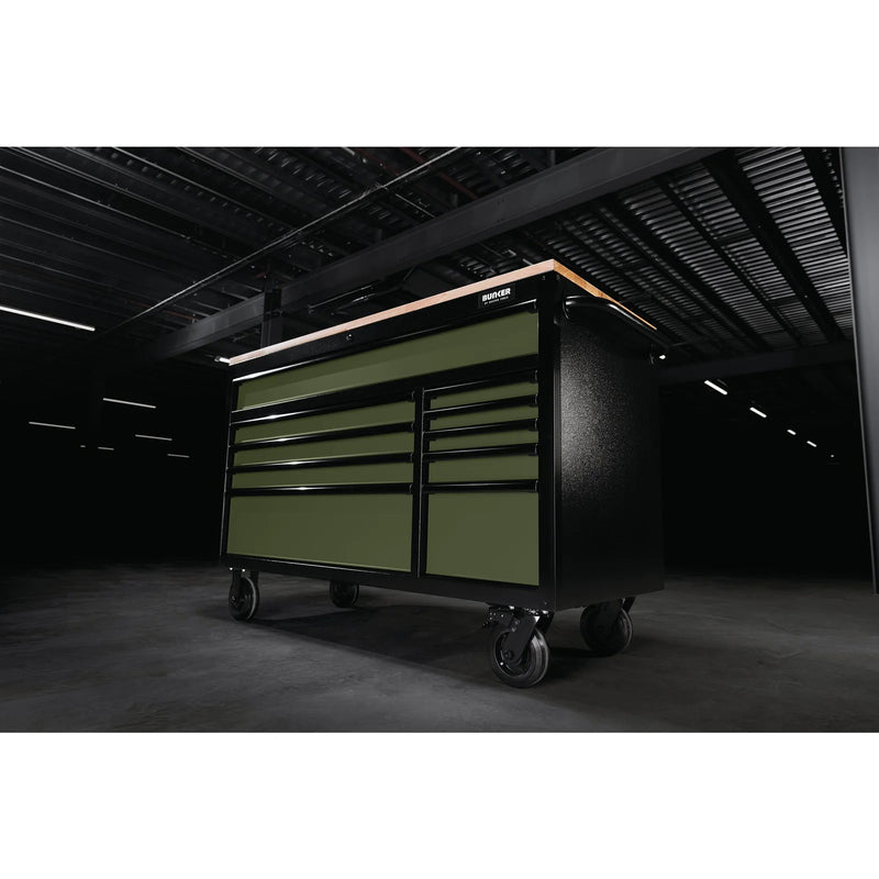 Bunker 10 Drawer Workbench Roller Tool Cabinet 56" Green