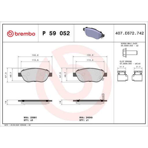 Brembo 4 x Front Brake Pad Set P59052