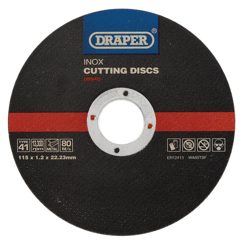 Draper Inox Flat Metal Cutting Discs 115mm x 22.2mm (Pack of 10)