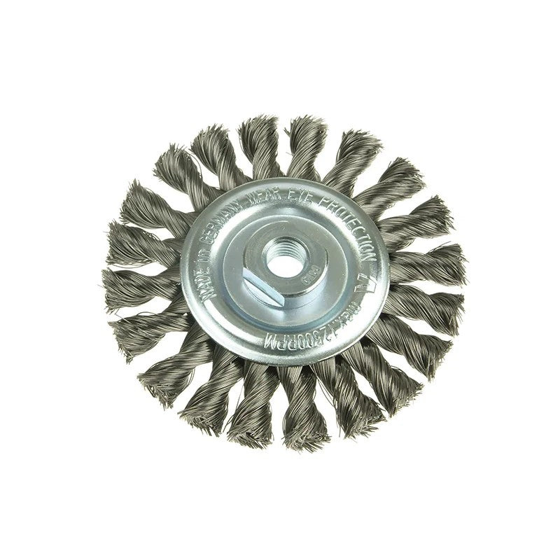 Lessmann Knot Wheel Brush 115 x 14mm M14 Bore, 0.50 Steel Wire - 472.217