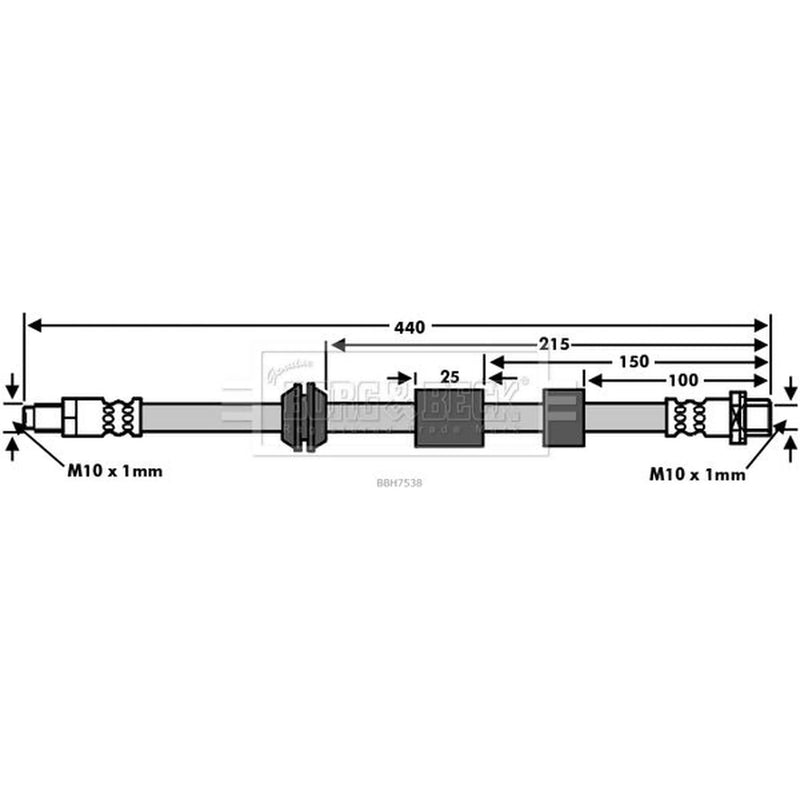 Borg & Beck Brake Hydraulic Hose Line Front Left BBH7538