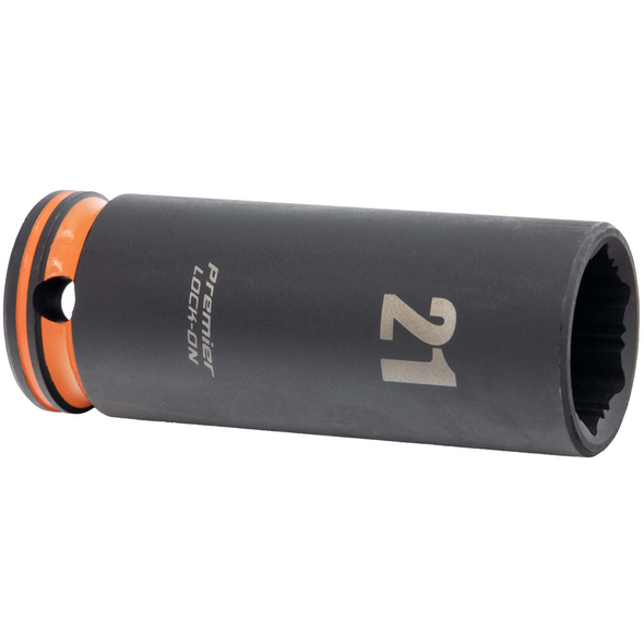 Sealey 1/2"Dr Lock-On Deep Impact Socket 21mm (Orange Coded Ring)