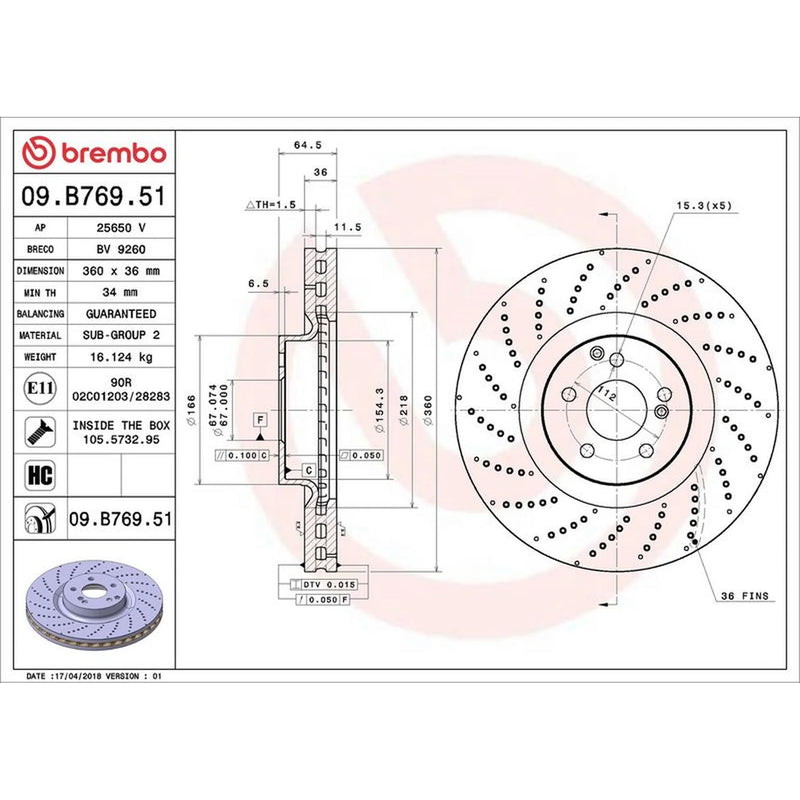 Brembo 2 x Perforated/Vented Front Brake Discs 09.B769.51