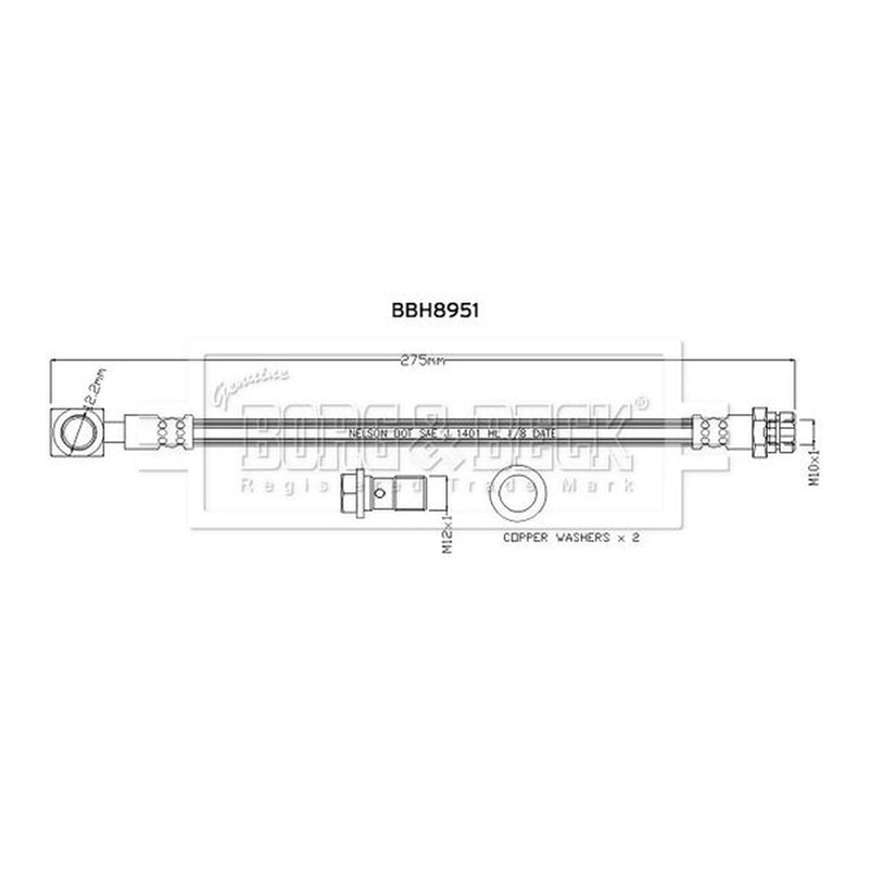 Borg & Beck Brake Hydraulic Hose Line Rear Left BBH8951