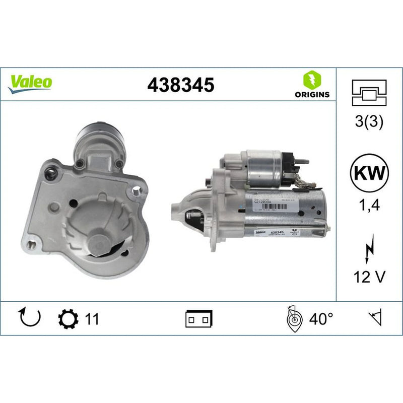 Valeo Starter Motor 12V 1.4kW 11 Teeth 438345