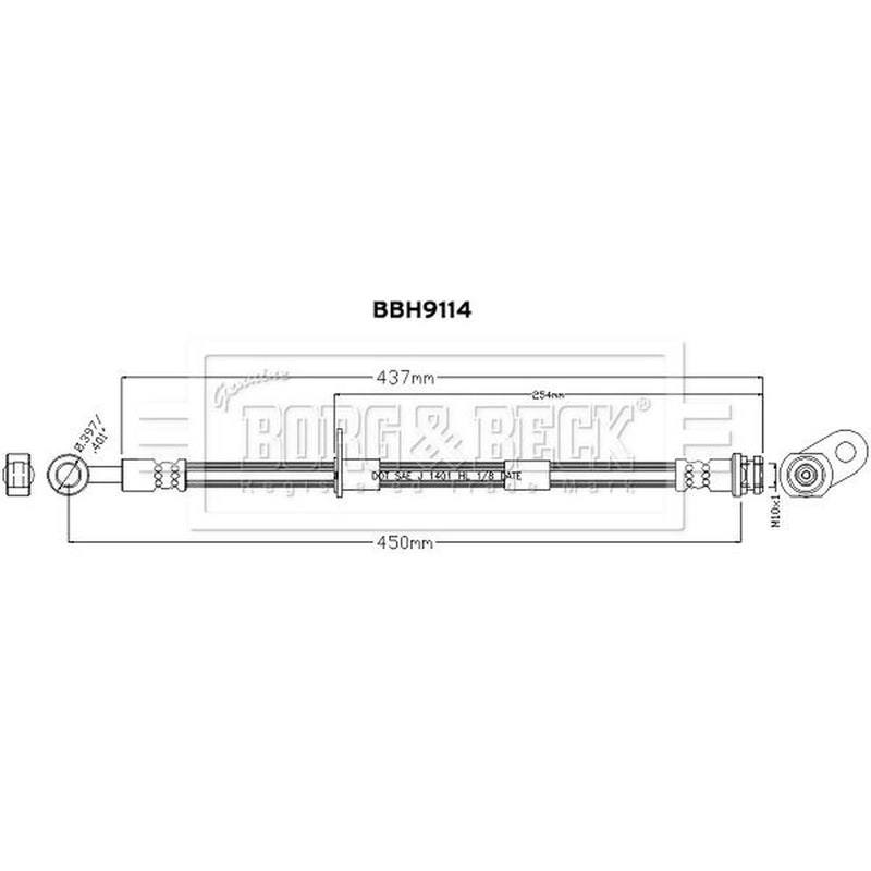 Borg & Beck Brake Hydraulic Hose Line Front Left BBH9114