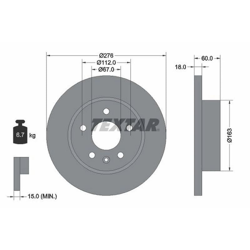 Textar 2 x Solid Front Brake Discs 92129203