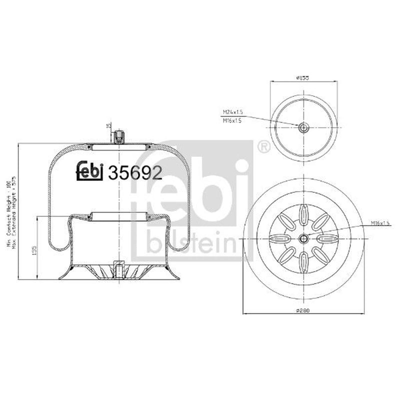 Febi Air Suspension Bellow 155mm Front Right 35692