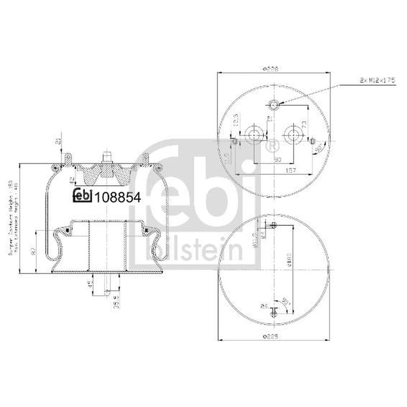 Febi Air Suspension Bellow 225mm Front 108854