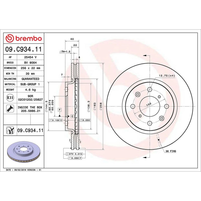 Brembo 2 x Front Brake Discs 09.C934.11