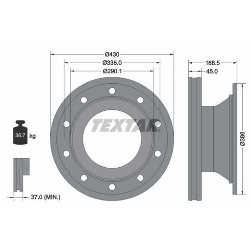 Textar 2 x Internally Vented Brake Discs 93296100