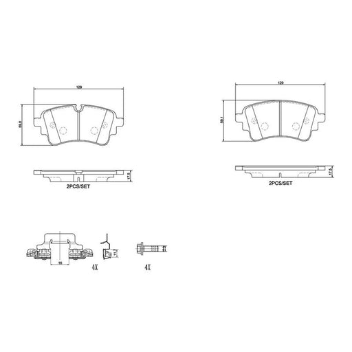 Brembo 4 x Rear Brake Pad Set P85186