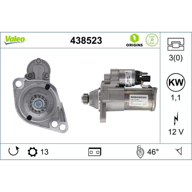 Valeo Starter Motor 12V 1.1kW 13 Teeth 438523
