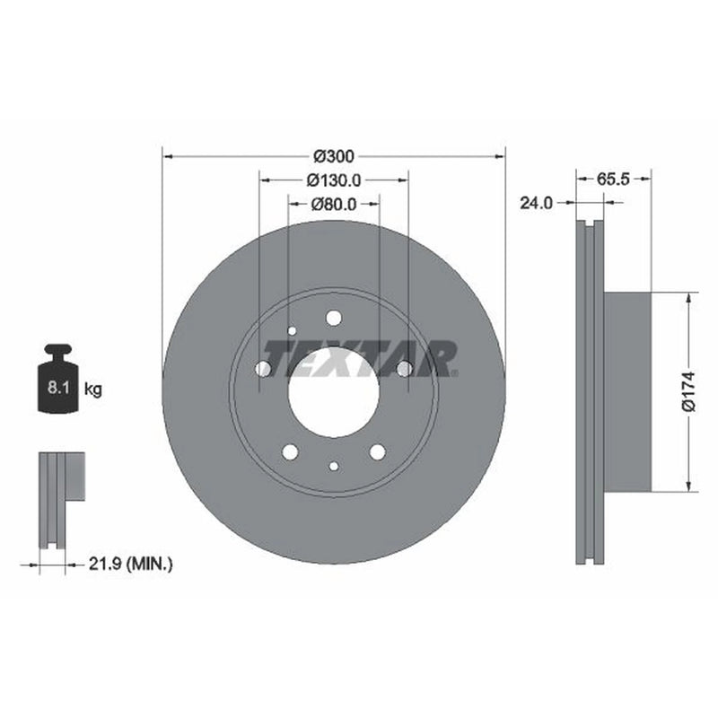 Textar 2 x Vented Front Brake Discs 92116703