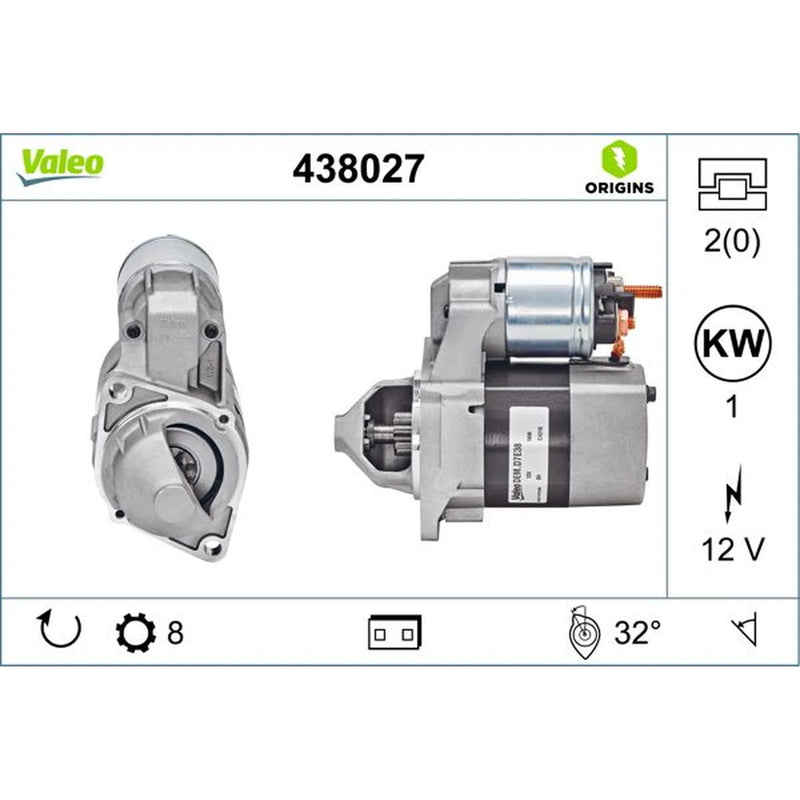 Valeo Starter Motor 12V 1kW 8 Teeth 438027
