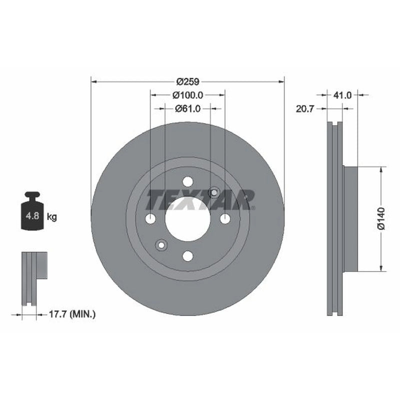 Textar 2 x Vented Front Brake Discs 92292103