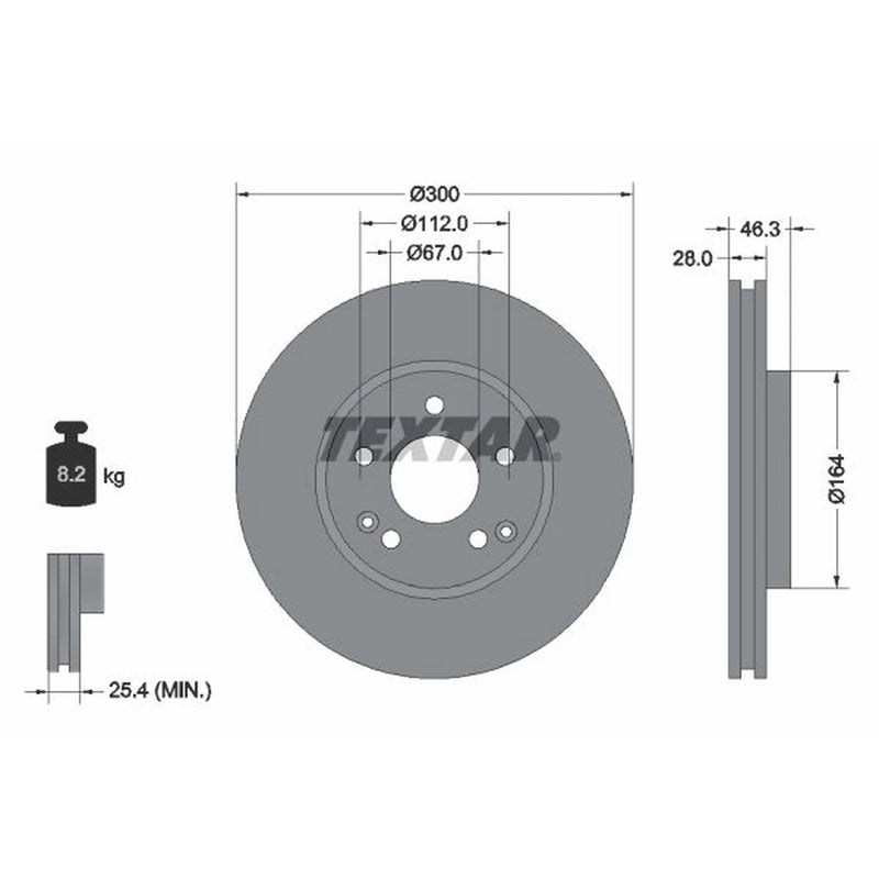 Textar 2 x Vented Front Brake Discs 92106005