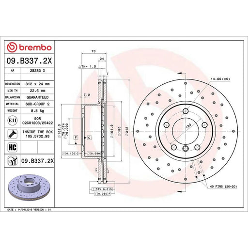 Brembo Xtra 2 x Perforated/Vented Front Brake Discs 09.B337.2X