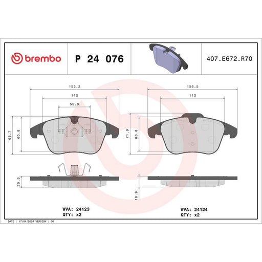 Brembo 4 x Front Brake Pad Set P24076