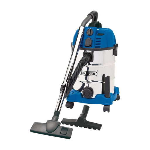 Draper 230V Wet and Dry Vacuum Cleaner with Stainless Steel Tank and Integrated Draper  - Town Parts
