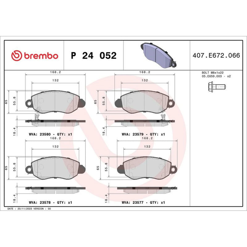 Brembo 4 x Front Brake Pad Set P24052