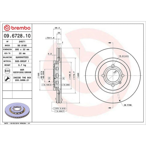 Brembo 2 x Front Brake Discs 09.6728.10