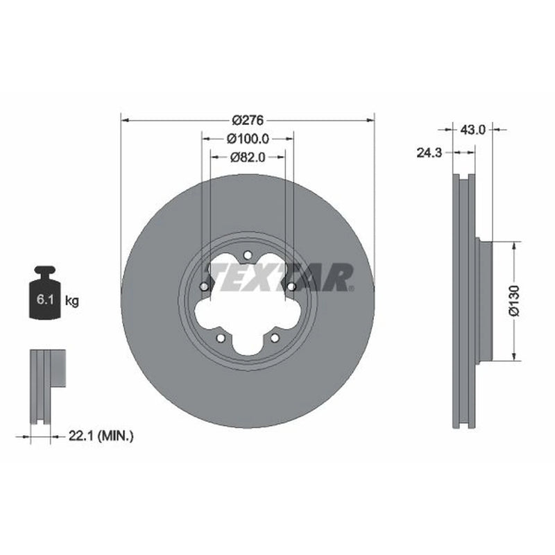 Textar 2 x Vented Front Brake Discs 92110003