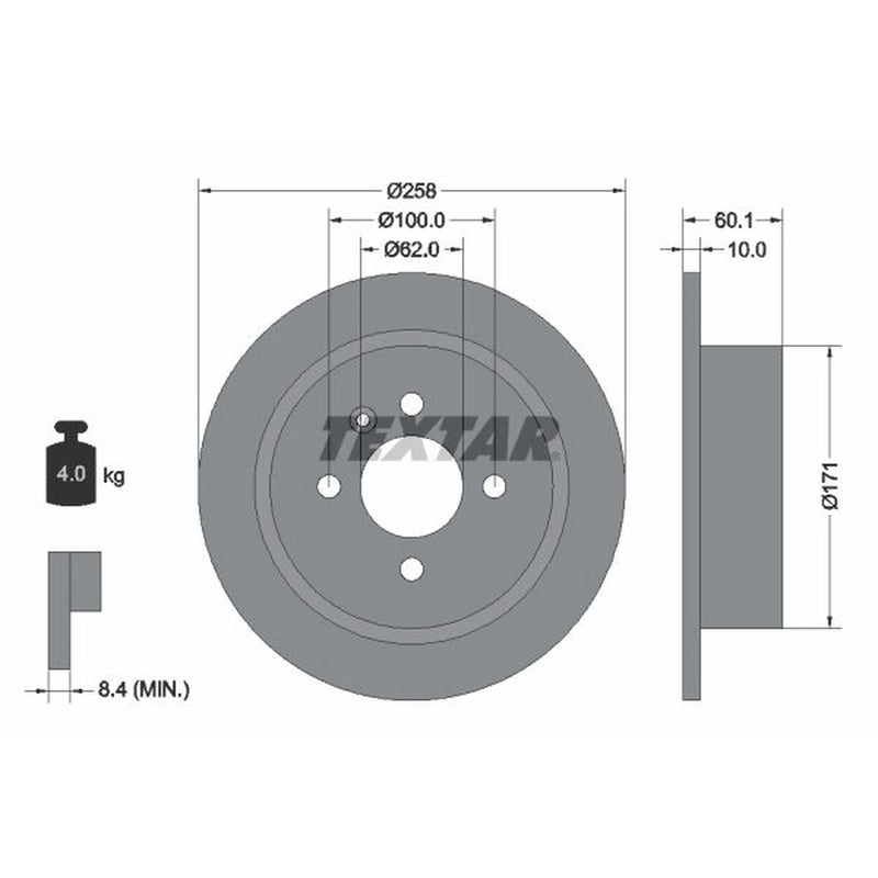 Textar 2 x Solid Rear Brake Discs 92019200