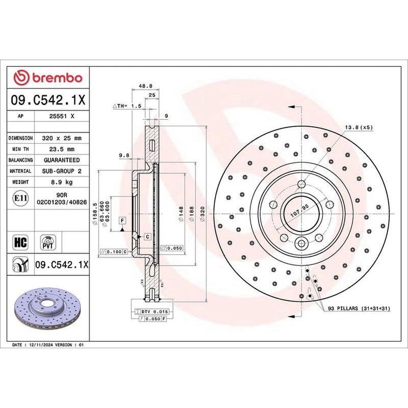 Brembo Xtra 2 x Perforated/Vented Front Brake Discs 09.C542.1X