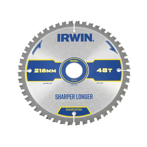 IRWIN® Construction Mitre Circular Saw Blade 216 x 30mm x 48T ATB/Neg - 1897396
