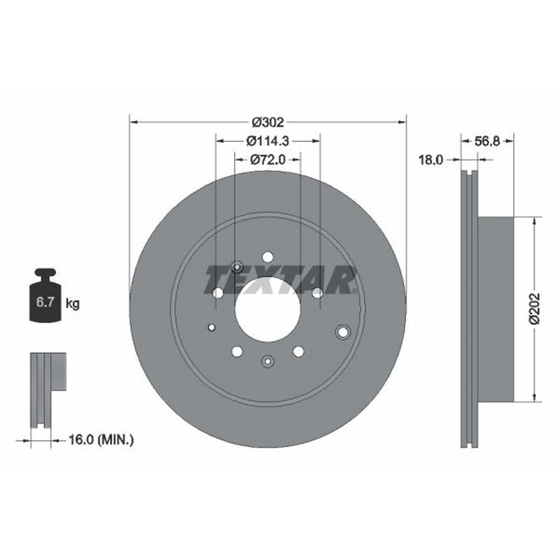 Textar 2 x Internally Vented Rear Brake Discs 92180903