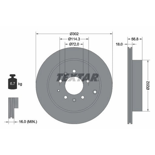 Textar 2 x Internally Vented Rear Brake Discs 92180903