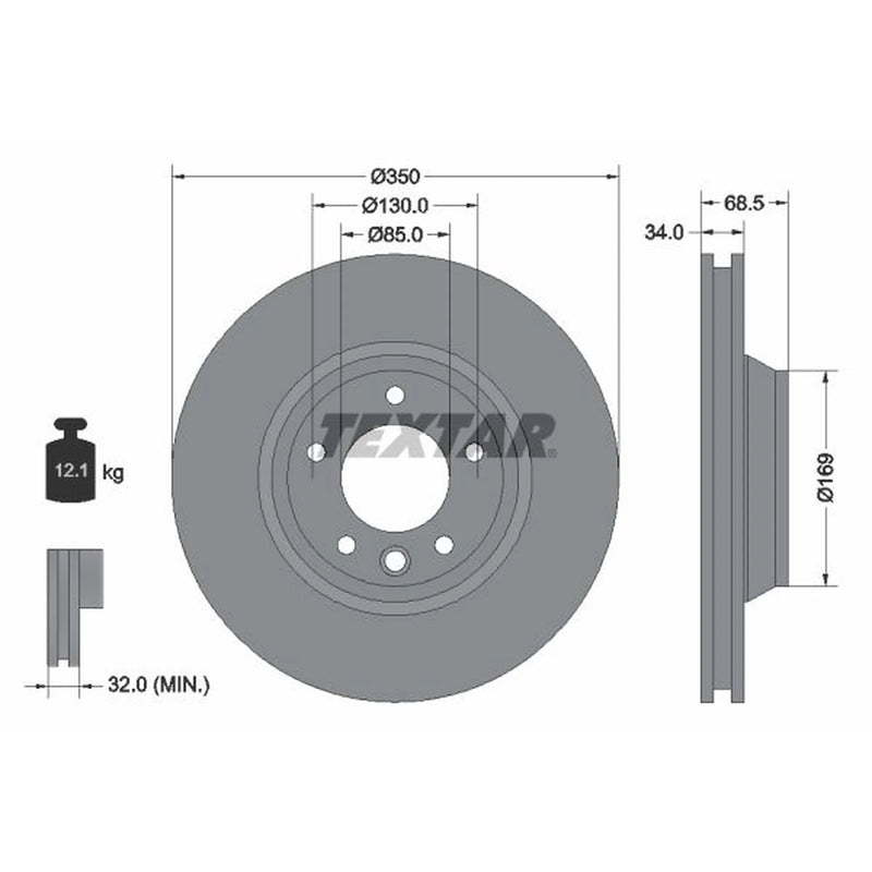 Textar 2 x Front Vented Brake Discs 92121705