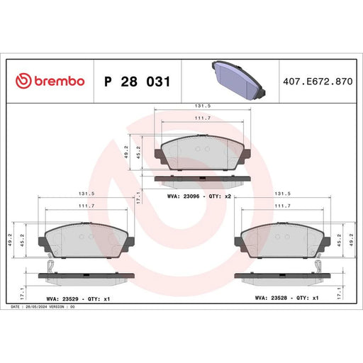 Brembo 4 x Front Brake Pad Set P28031
