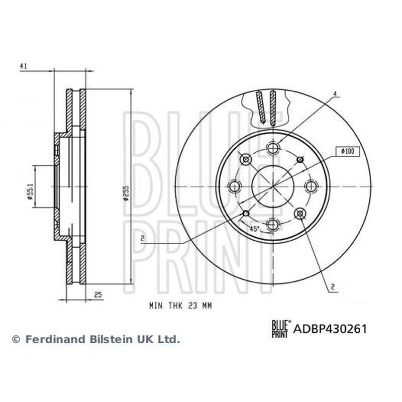 Blue Print 2 x Internally Vented Front Brake Discs ADBP430261