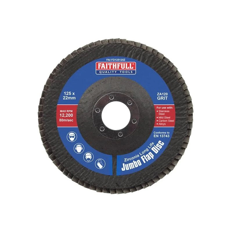 Faithfull Zirconia Abrasive Jumbo Flap Disc 125 x 22mm 120 Grit - FAIFD125120Z