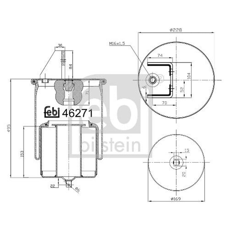 Febi Air Suspension Bellow 169mm Rear 46271