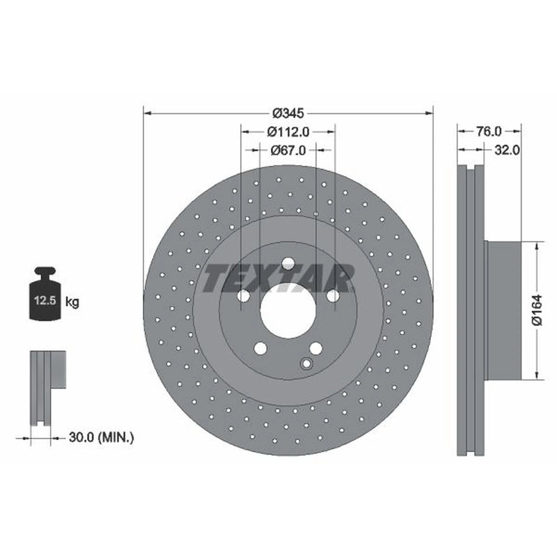Textar 2 x Perforated Front Brake Discs 92108800