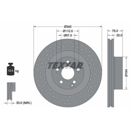 Textar 2 x Perforated Front Brake Discs 92108800