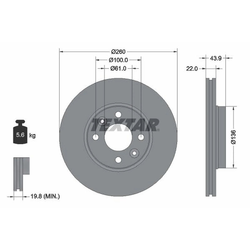 Textar 2 x Front Brake Discs 92119203