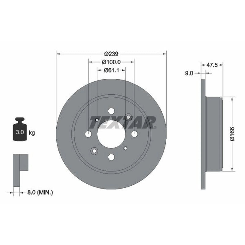 Textar 2 x Solid Rear Brake Discs 92077903