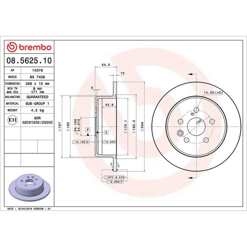 Brembo 2 x Solid Rear Brake Discs 08.5625.10