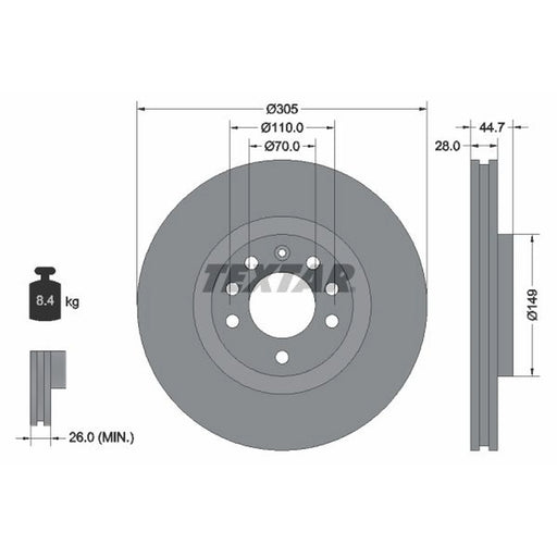 Textar 2 x Internally Vented Front Brake Discs 92155403