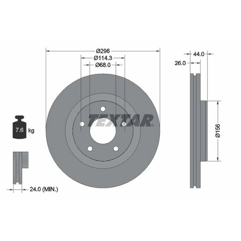 Textar 2 x Vented Front Brake Discs 92285905