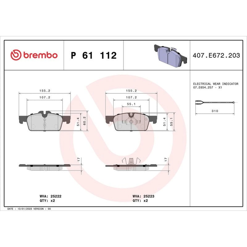 Brembo 4 x Front Brake Pad Set P61112