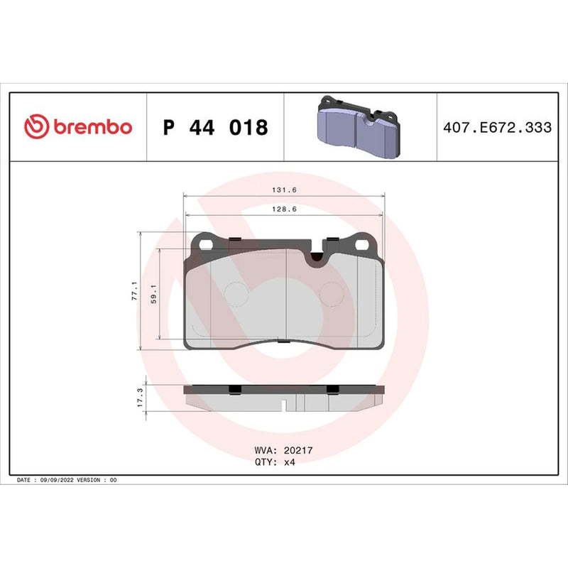 Brembo 4 x Front Brake Pad Set P44018