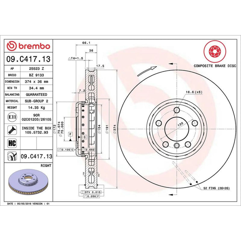 Brembo Aluminium Front Brake Disc Hub Brake Discs 09.C416.13