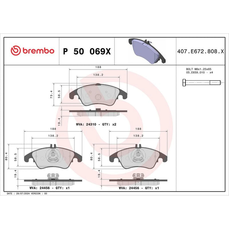 Brembo 4 x Front Brake Pad Set P50069X